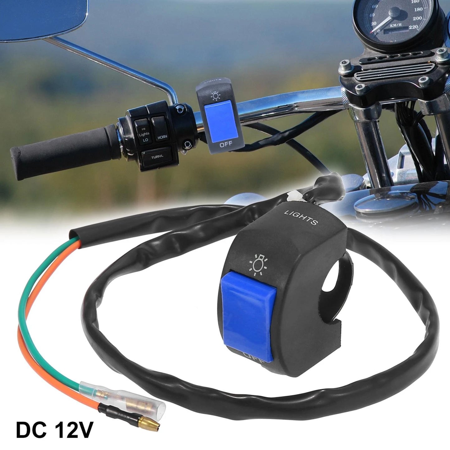 DC 12V 7/8" Handlebar Switch Headlight Toggle for Scooter
