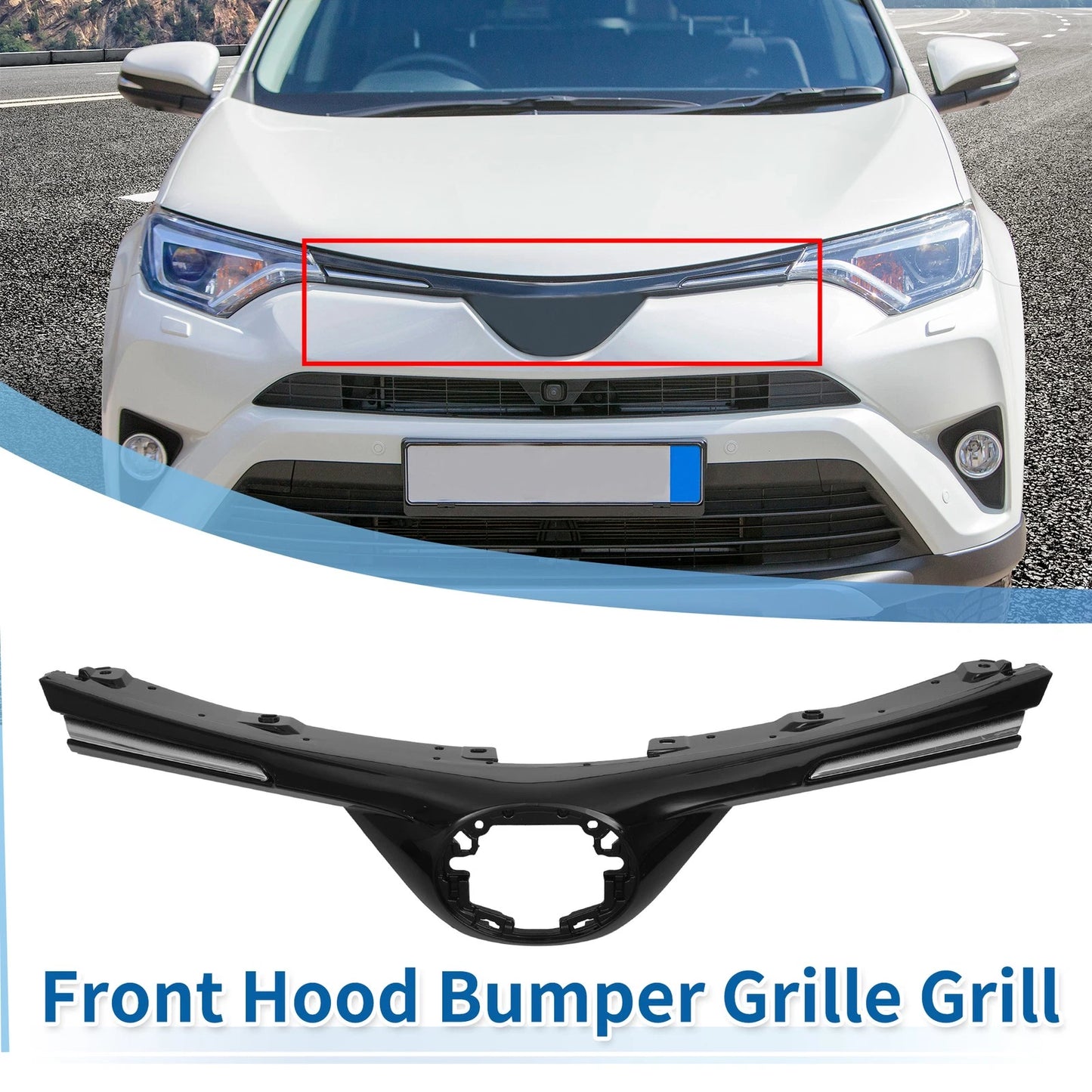 Front Bonnet Bumper Grille for Toyota RAV4 LE 2016-2018 Black