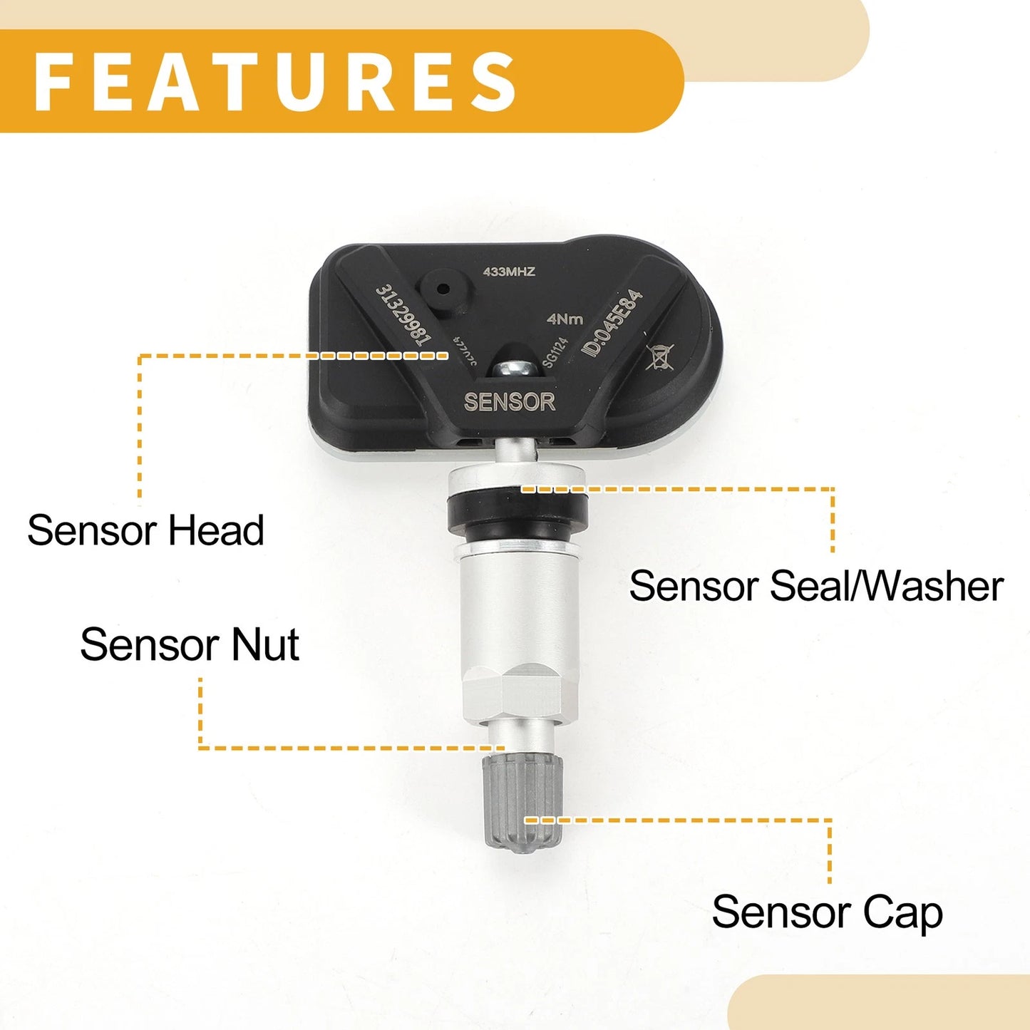 Tire Pressure Sensor 1 x for Volvo S60 (2006-2010) TPMS 433MHz