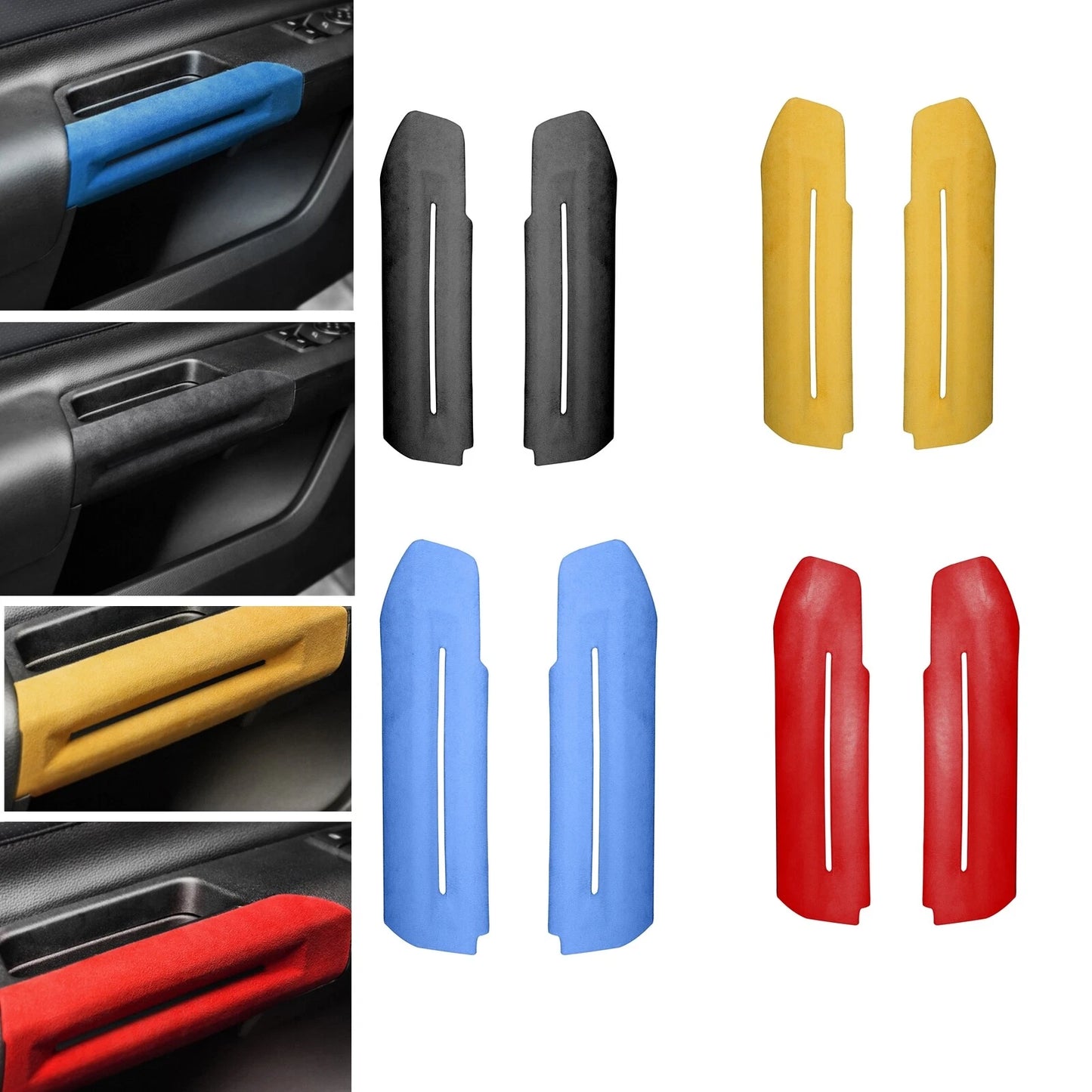 2 x Red Door Side Handle Armrest Covers for Ford Mustang (2015-2020)