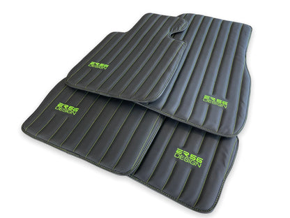 Floor Mats for Rolls Royce Dawn Black Leather 2016-2019 2 x ER56 Design Green Logo