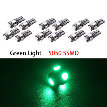 12 x T10 Green LED Wedge Light Bulbs for Car (W5W 194 168 2825 158 192)