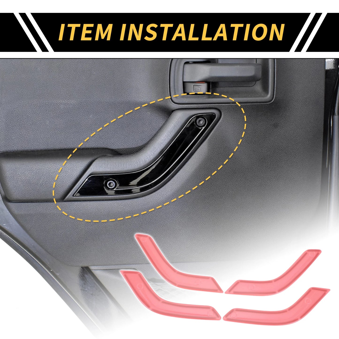 Pink Front Rear Door Handle Panel Bezel Cover Trims for Jeep Wrangler (2007-2023)