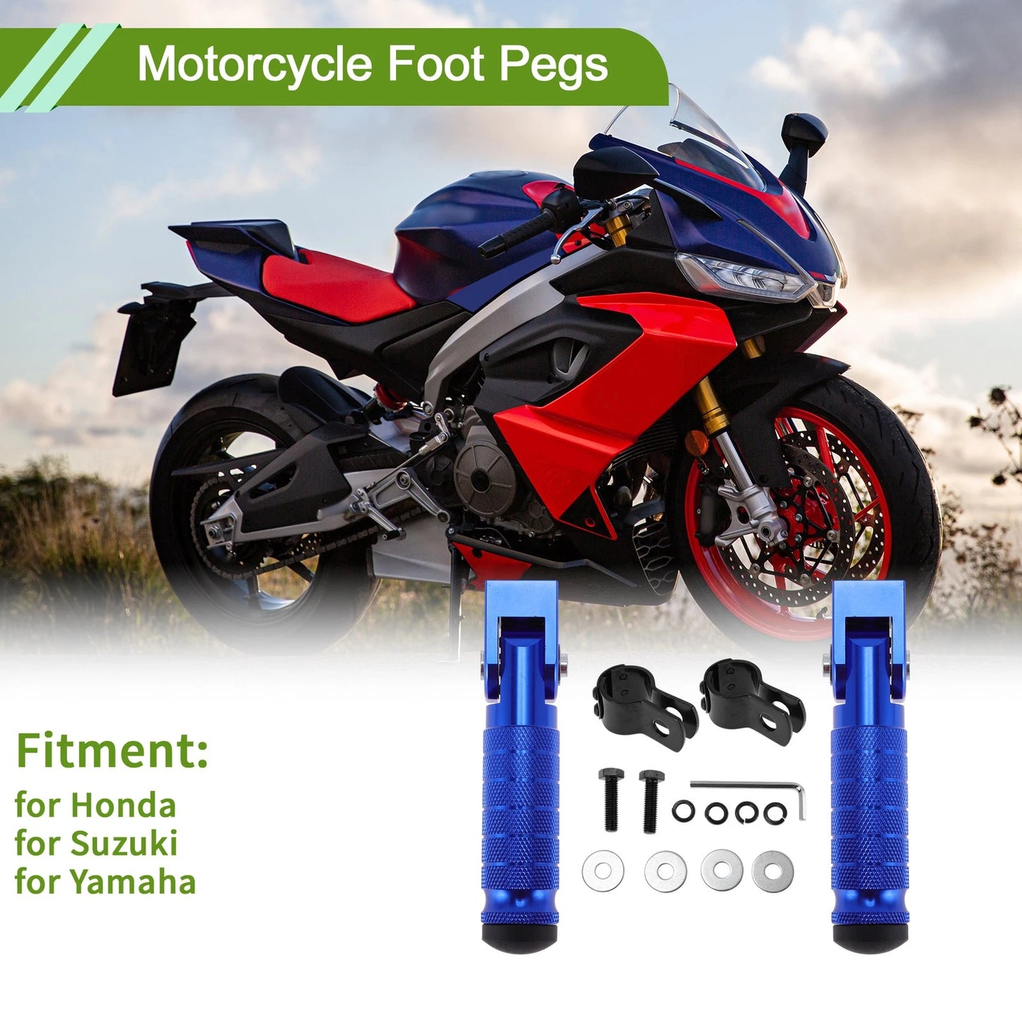 Blue Motorcycle Foot Pegs for Honda, Suzuki, Yamaha