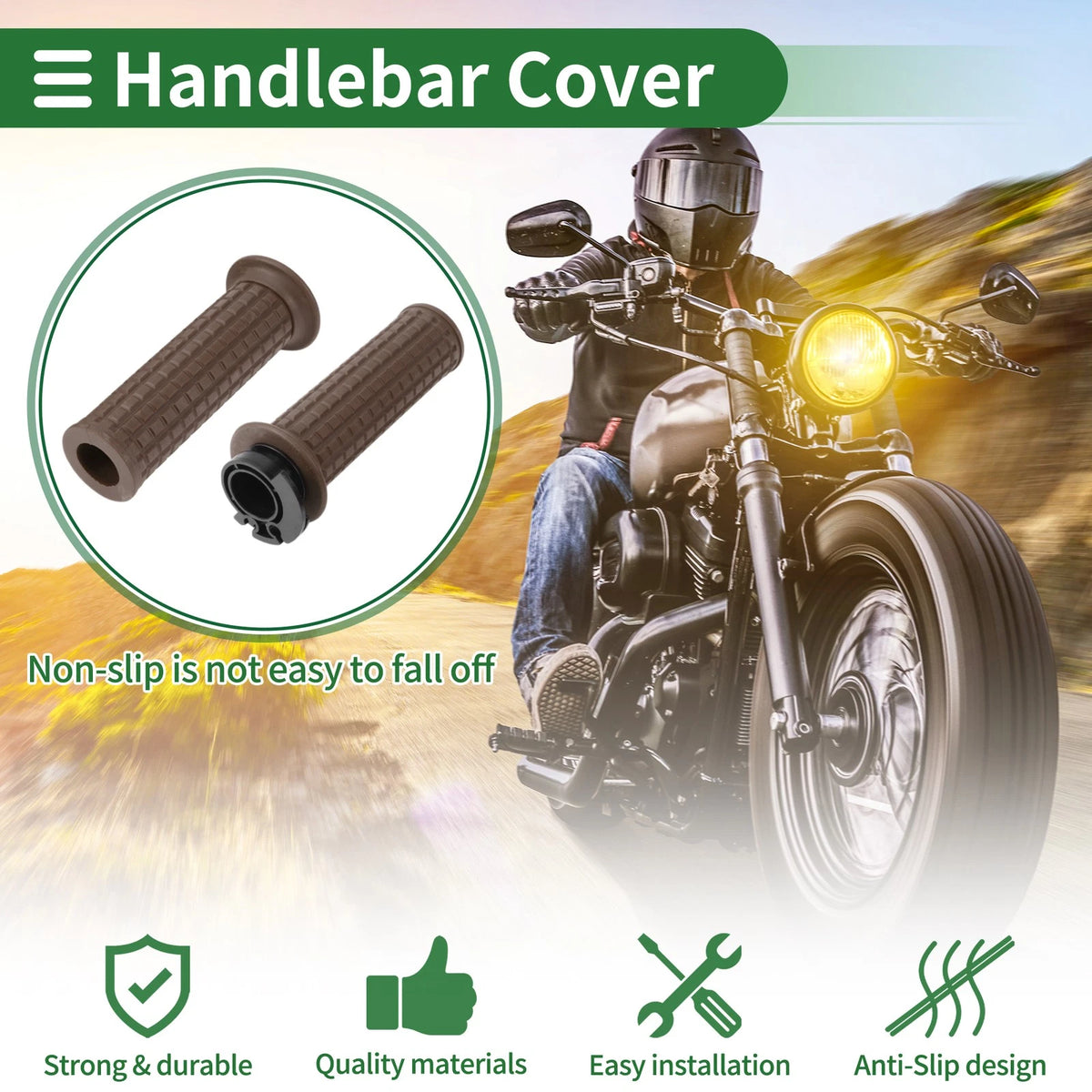 7/8" 22mm Hand Grips Cover Kit TPU Dark Brown Square for Motorcycle