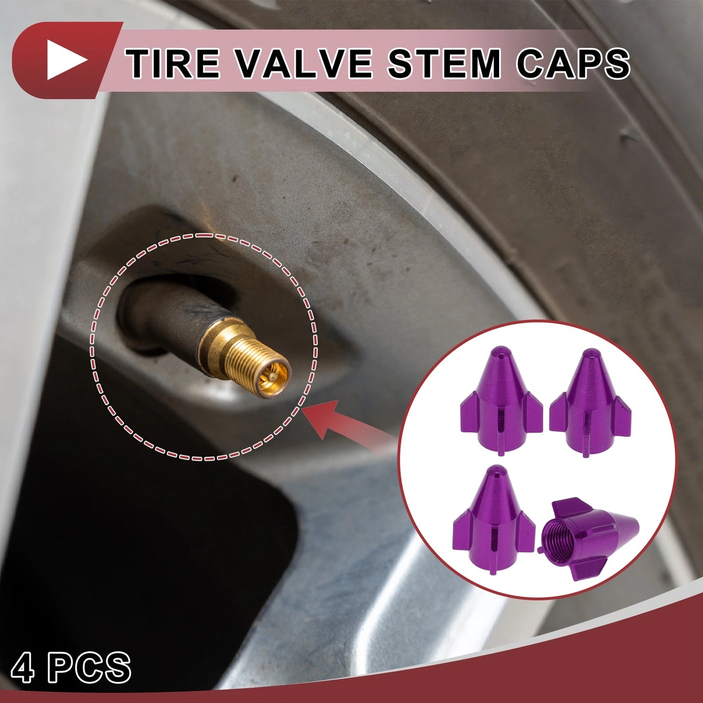 4 x Purple Mini Rocket Style Tire Valve Stem Dust Covers for Car