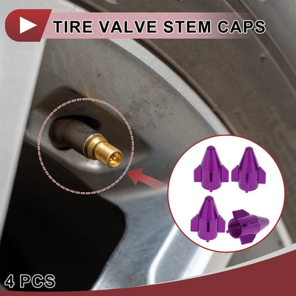 4 x Purple Mini Rocket Style Tire Valve Stem Dust Covers for Car