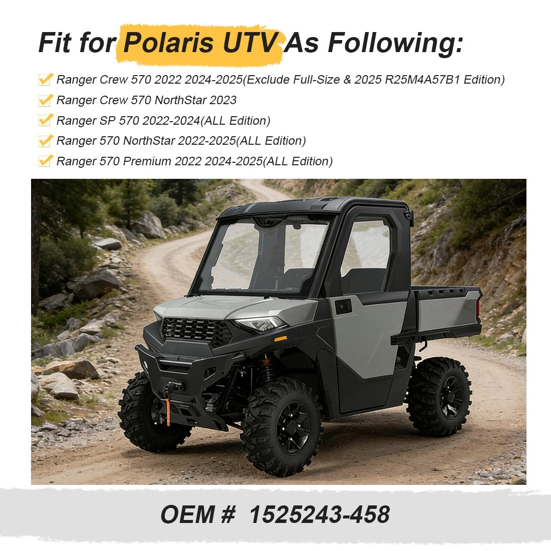 2 x Front Matte Black Rim Caps for Polaris Ranger SP 570 (2022–2024)