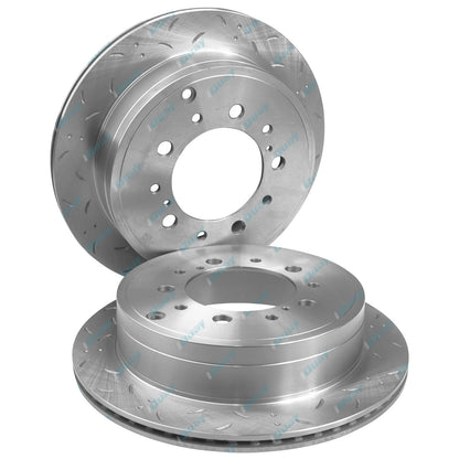 Rear Dimple Drilled Slotted Disc Brake Rotors & Pads for 200 Series Landcruiser
