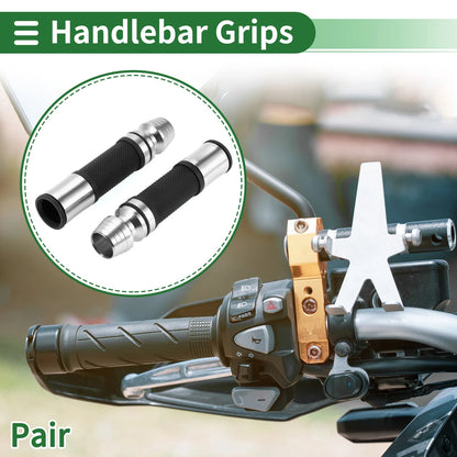 7/8" 22mm Hand Grip Cover for Motorcycle Rubber Black Silver Tone
