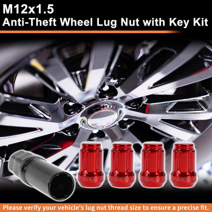 M12x1.5 Tire Wheel Locking Nuts  with Socket Key for Honda, Toyota