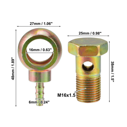 Set M16x1.5 Banjo Bolt Kit with Copper Washers for Motorcycle Bronze Tone