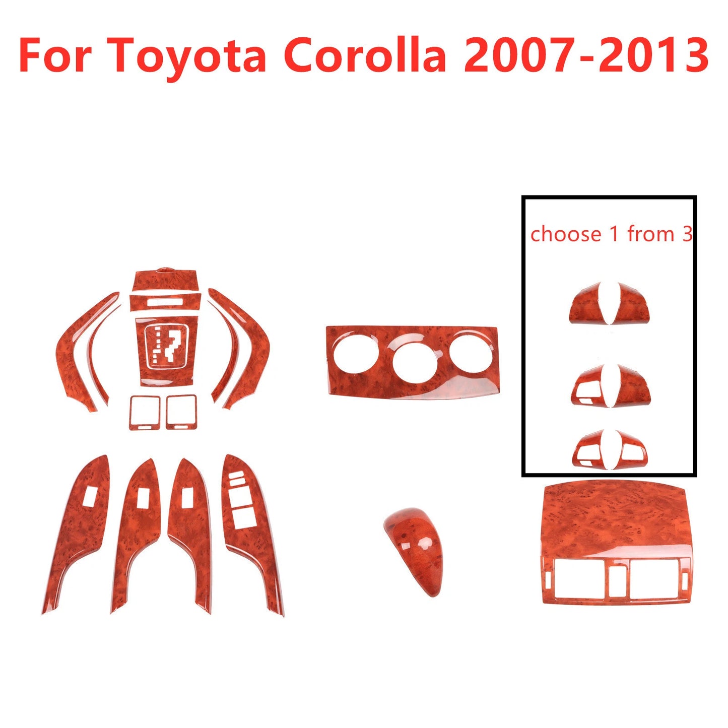 19PCS Peach Wood Grain Interior Cover Trim for Toyota Corolla (2007–2013)