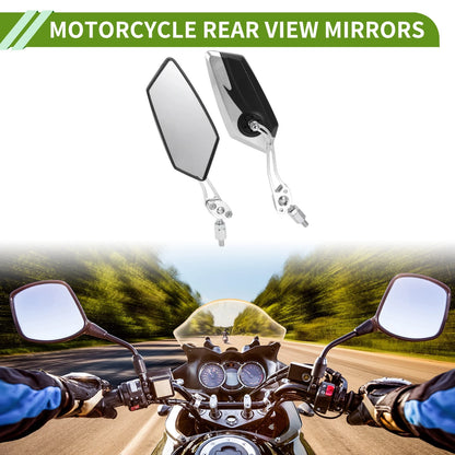 2 x M8/M10 Rear View Mirror Polygonal Shape Black Silver Tone Plastic for Motorcycle