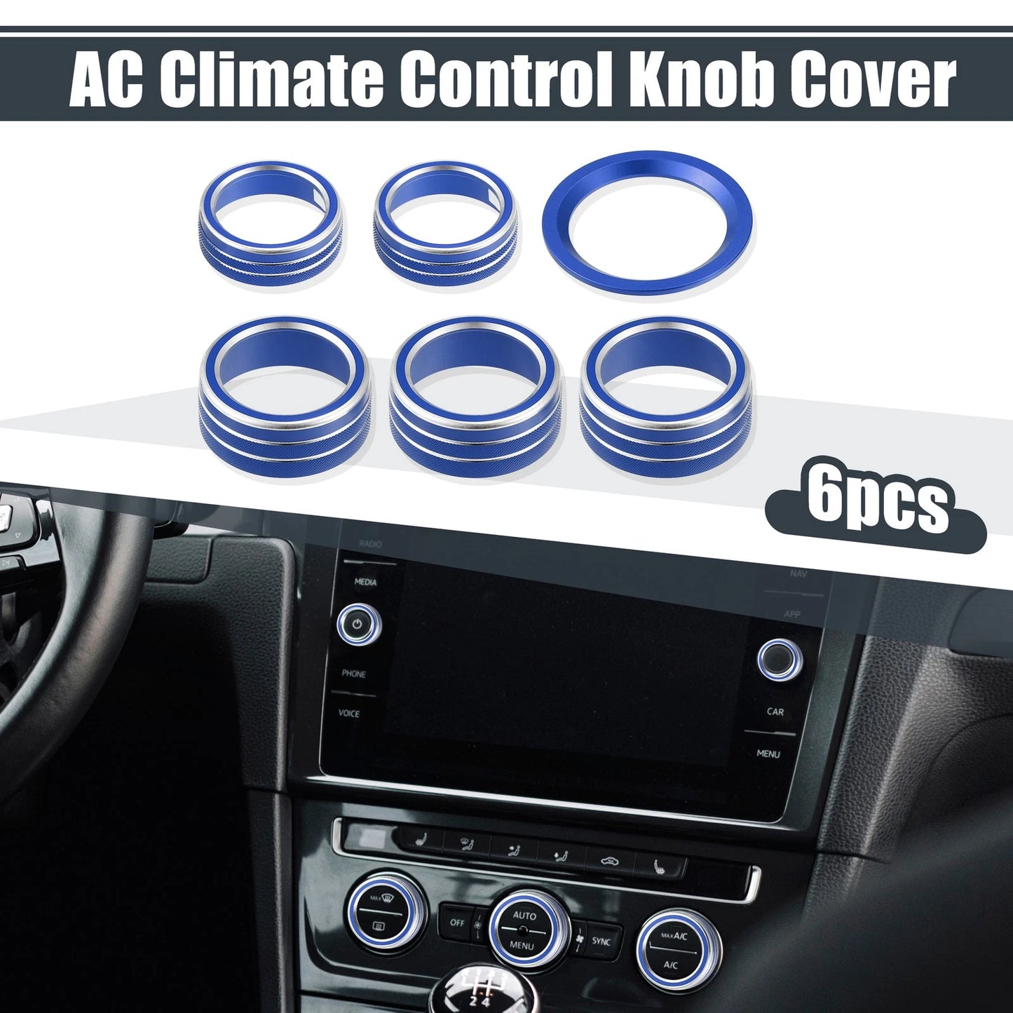 6 x AC Knob Covers for Honda Accord Sedan Sport (2018-2023) Blue