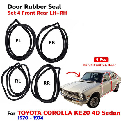 Door Rubber Seal Weatherstrip Set 4 Fits Toyota Corolla KE20 4D Sedan 1970-74