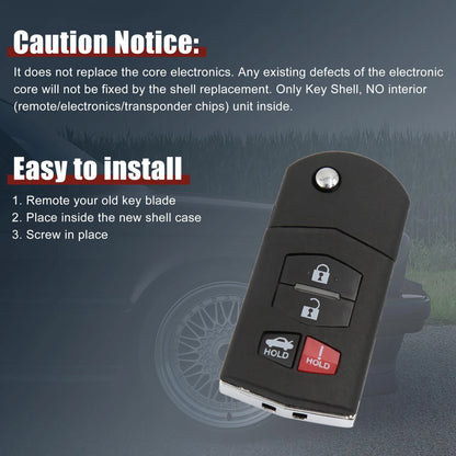Smart Remote Flip Key Fob Shell Case 4 Buttons for Mazda 3 5 6 RX-8 CX-7 CX-9 (2004-2020)