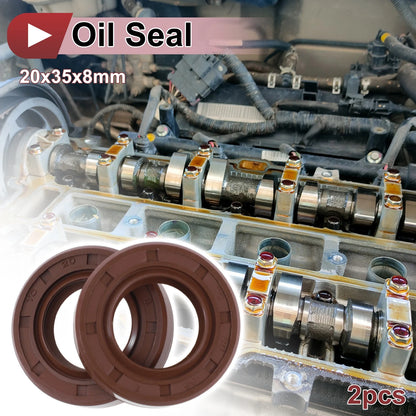Oil Seal / 20x35x8mm / Rotary Shaft Seal FKM Brown 2 x for Car