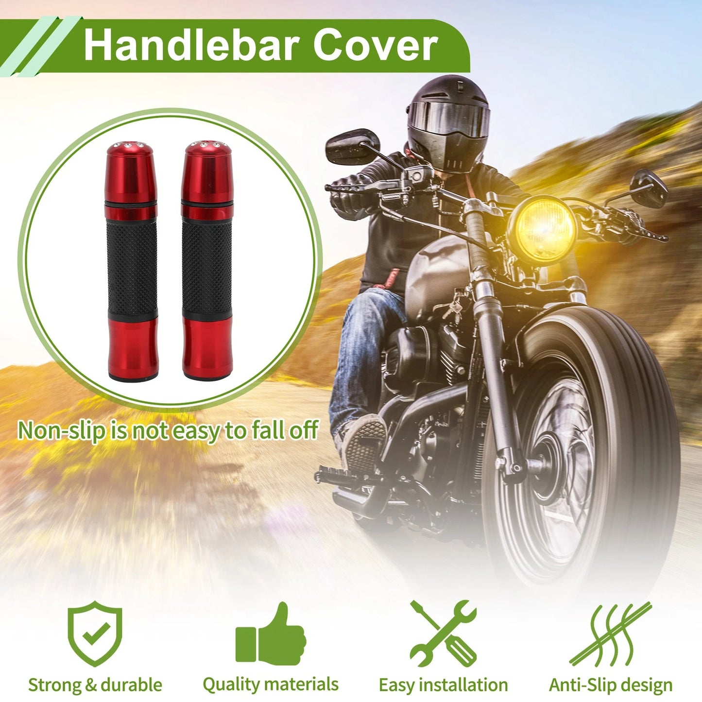 Grips 7/8" 22mm Hand Grips Rubber Red for Motorcycle