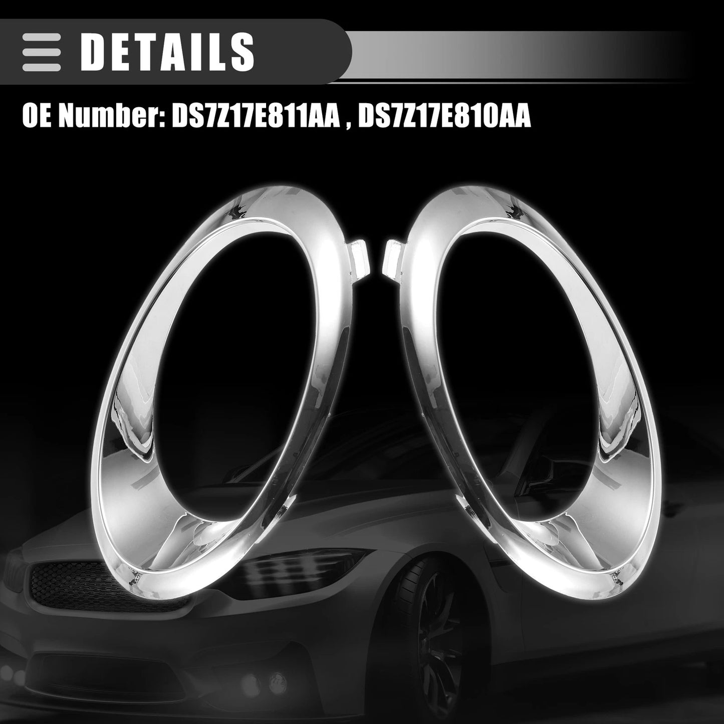 Fog Light Bezel for Ford (DS7Z17E811AA) Chrome Silver Tone (2013-2014)