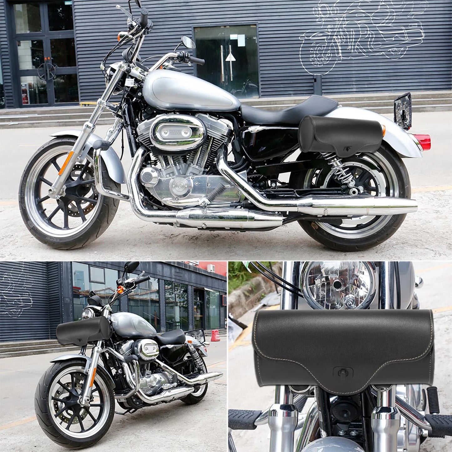 Handlebar Tool Bag for Motorcycle Waterproof Faux Leather