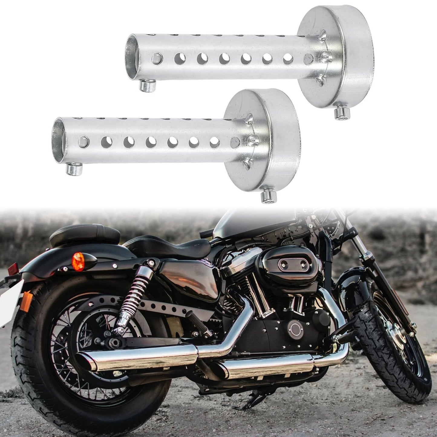2 x 60mm Motorcycle Exhaust Silencer Exhaust Insert Muffler Pipe Silver Tone
