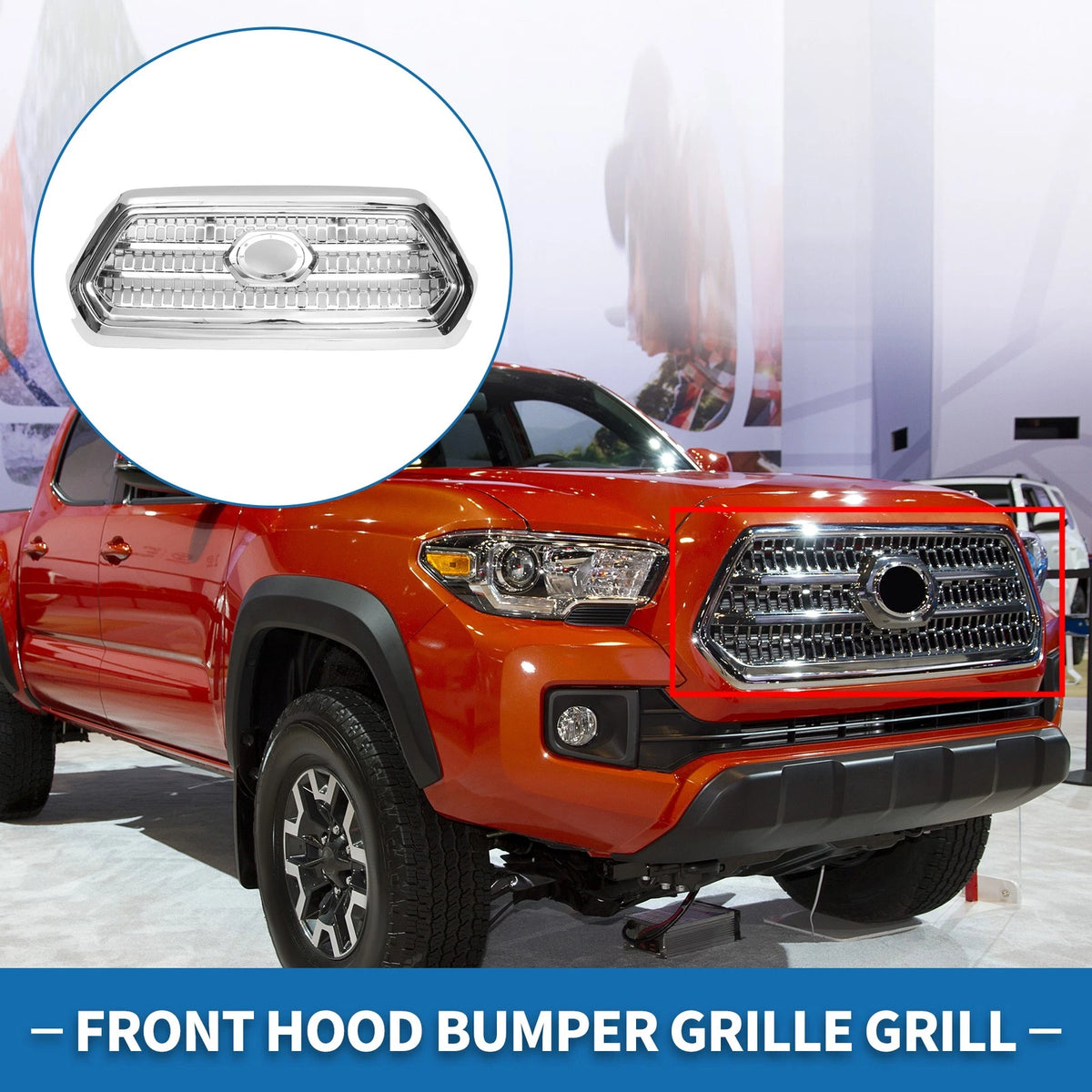 Front Hood Bumper Grille for Toyota Tacoma (2016-2020) Chrome Silver Tone