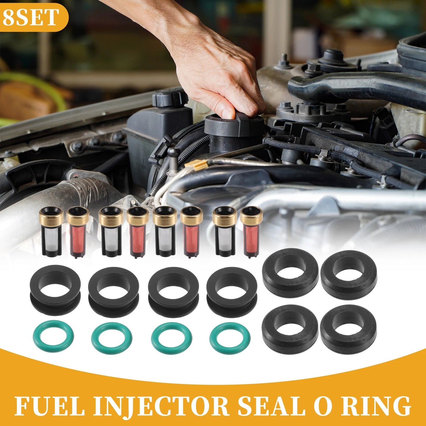 Fuel Injector Seal O-Ring Black 8 Sets for Yamaha NBR Rubber