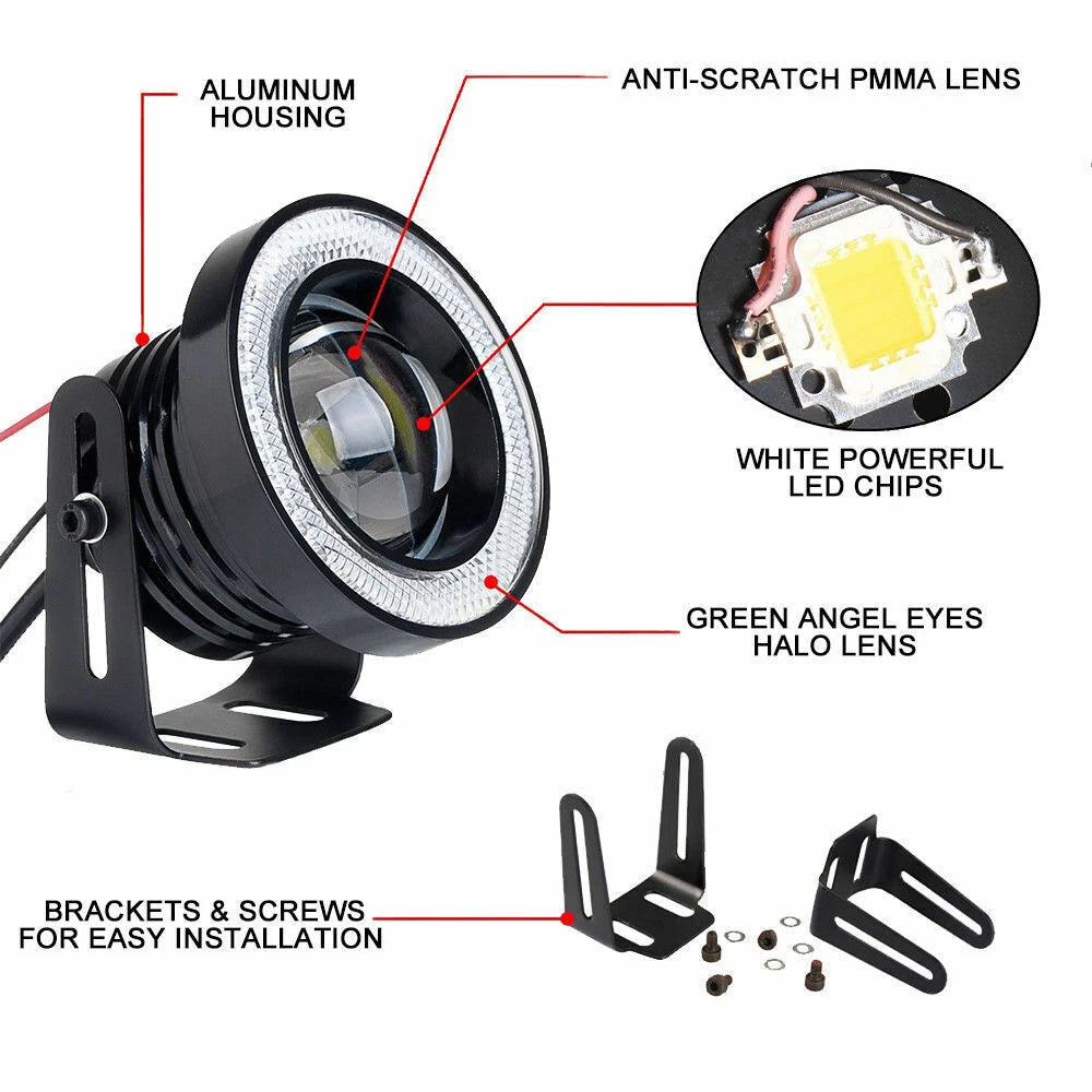 3.5" COB LED Fog Light Projector for Car - Ice Blue Angel Eyes Halo Ring (2010-2023)
