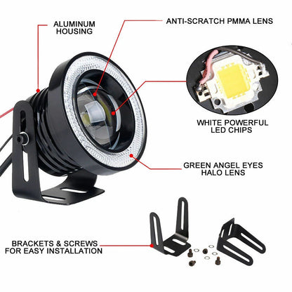 3.5" COB LED Fog Light Projector for Car - Ice Blue Angel Eyes Halo Ring (2010-2023)