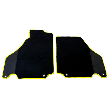 Black Floor Mats for Ferrari F430 2004-2009 - Carbon Fiber Leather, Yellow Trim