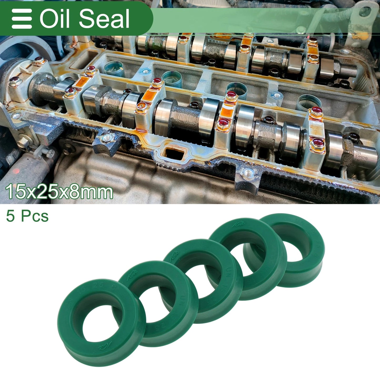 Oil Seal Seal Ring TPU 15x25x8mm High Pressure Green 5 Pcs for Make Model