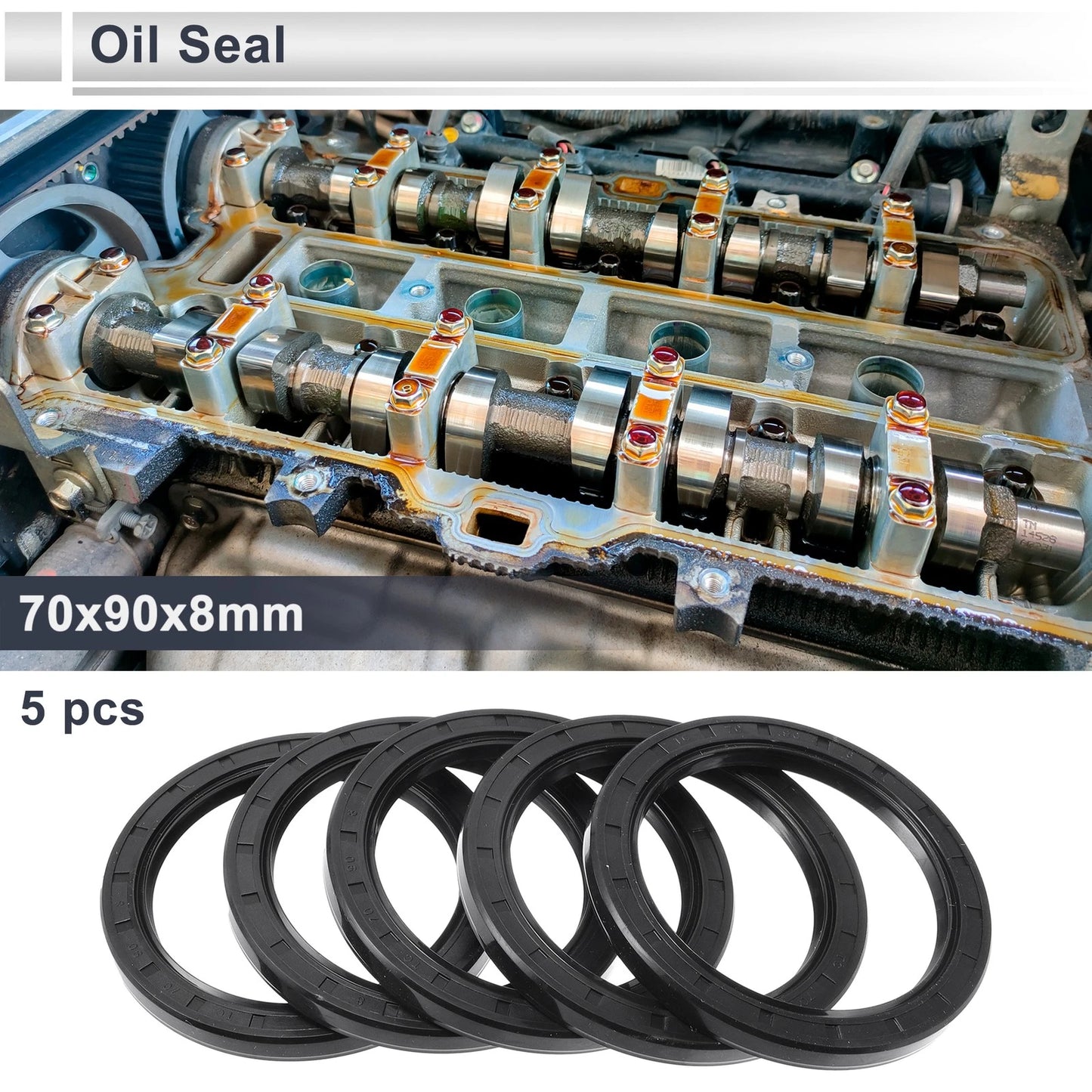 Oil Seal Nitrile Rubber 70x90x8mm Black 5 Pcs