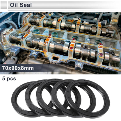 Oil Seal Nitrile Rubber 70x90x8mm Black 5 Pcs
