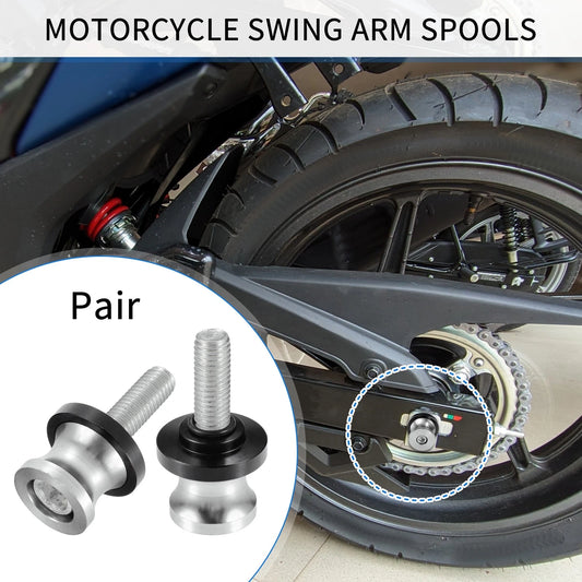 Pair Swingarm Spools 10mm M10x1.5 for Motorcycle Aluminum Alloy Silver Tone
