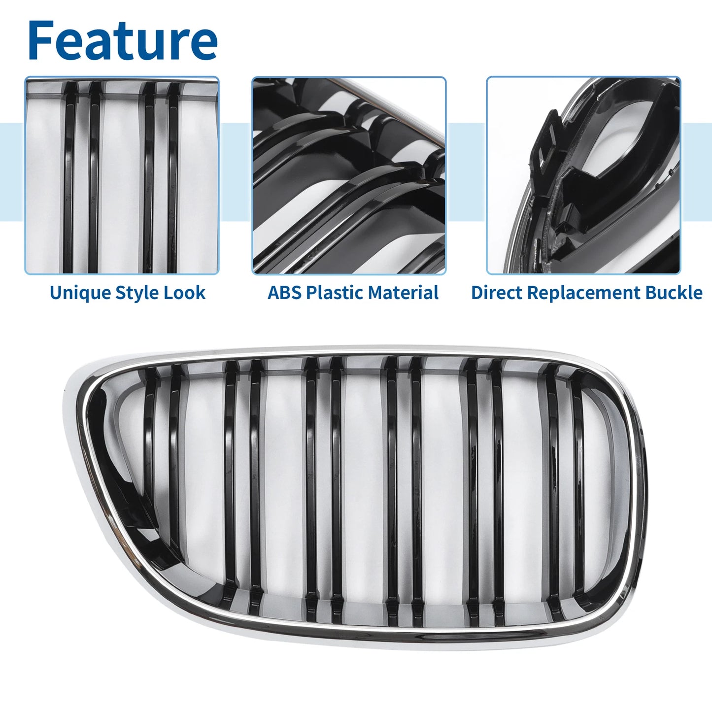 Front Upper Bumper Grille for BMW 2 Series F22 Chrome Silver Tone (2014-2021)