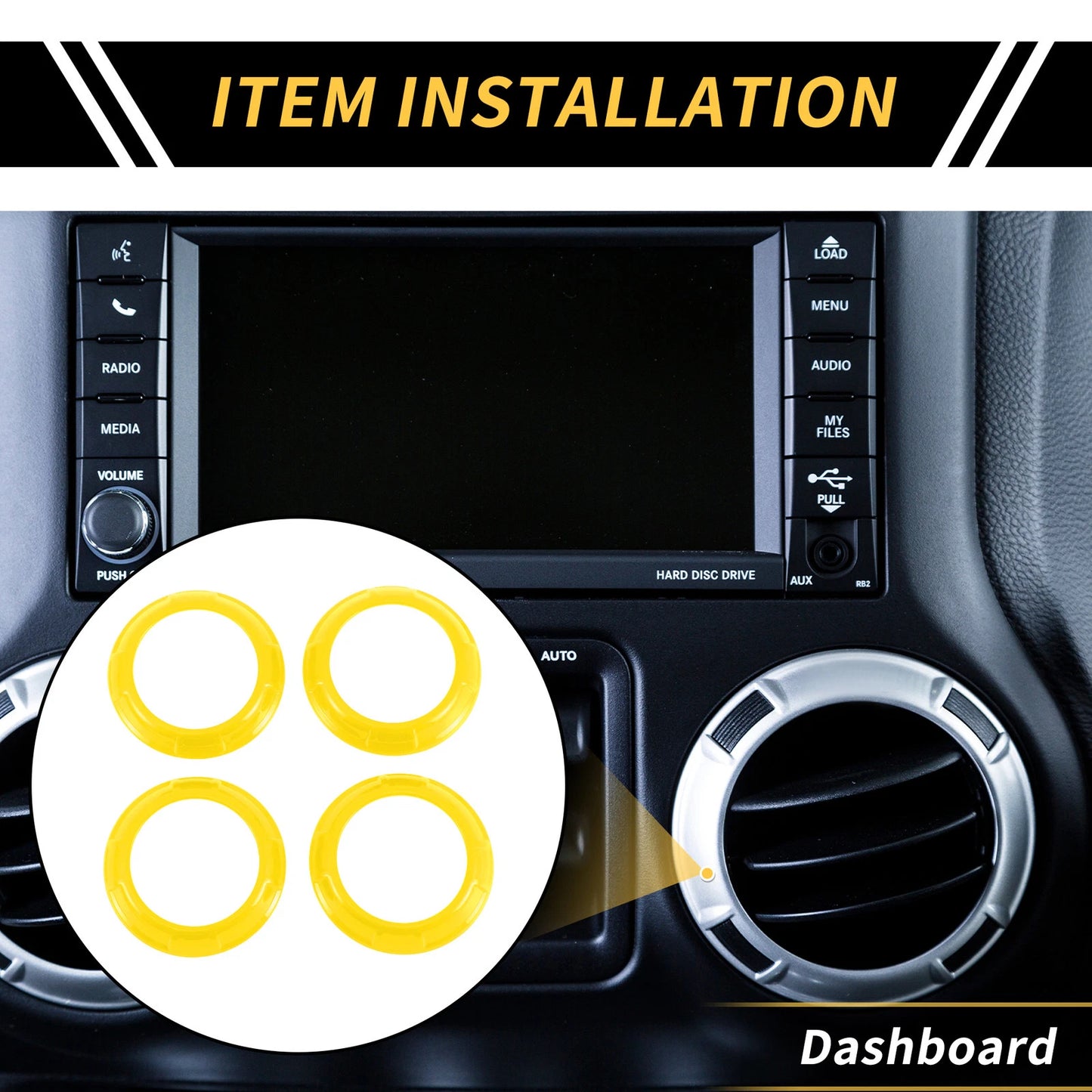 AC Vent Dashboard Decoration Rings for Jeep Wrangler JK JKU (2011-2017)