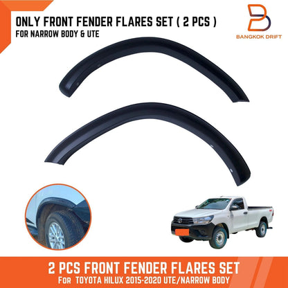 Front Set Slim Matte Black Fender Flares for Toyota Hilux Revo (2015-2020)