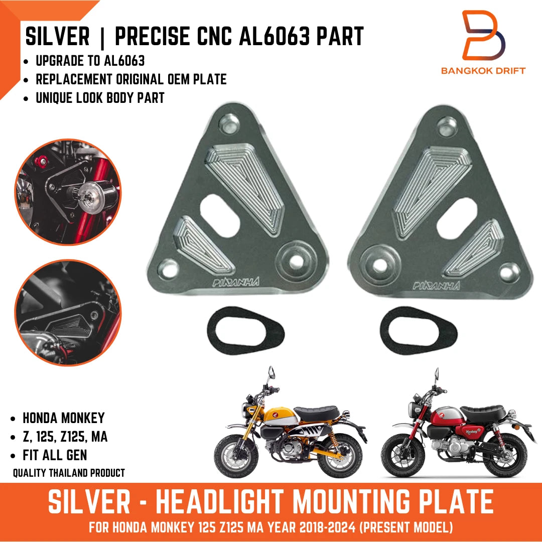 Silver Aluminium Headlight Mounting Plate Pair for Honda Monkey Z125 (18-24)