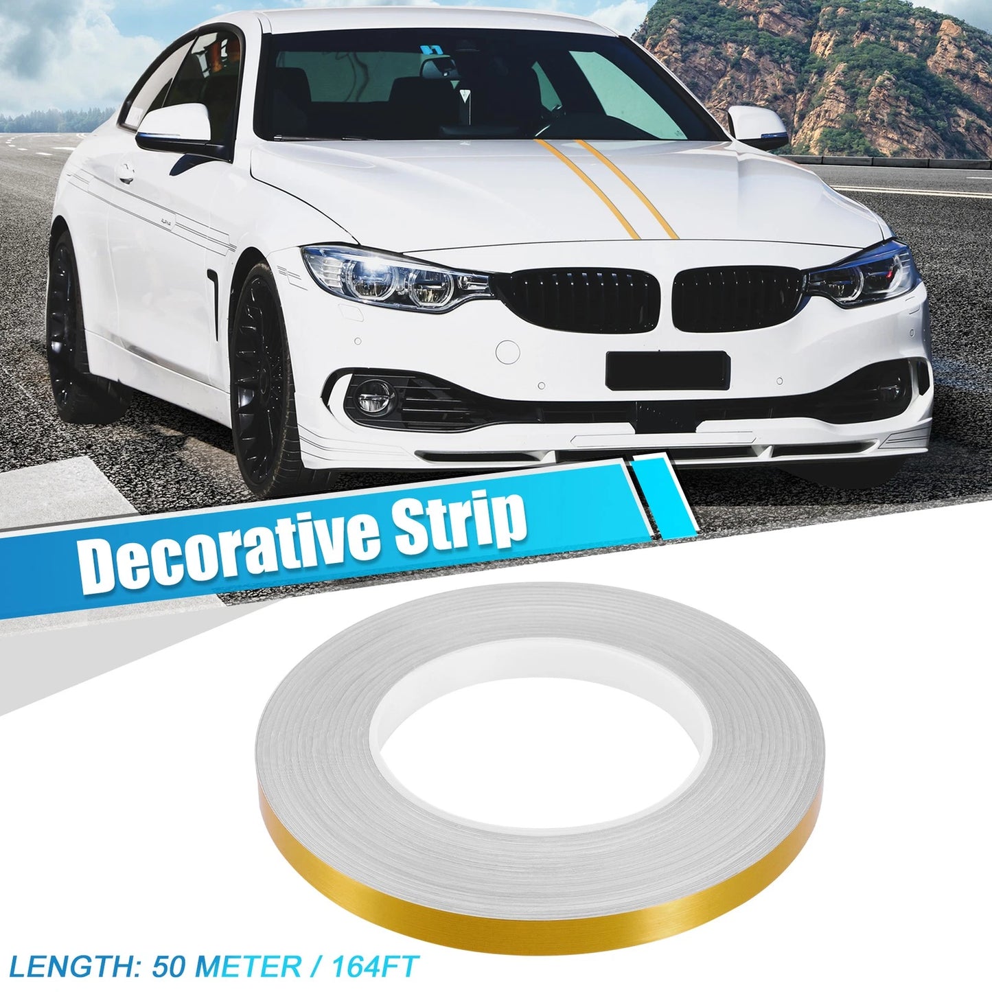 Strips 0.4" Width Decorative Gold Tone Waterproof Strips for Car Motorcycle