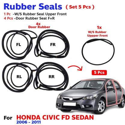 Windshield Rubber Front Door Rubber Seal Set 5 Fits Honda Civic FD 4D 2006-11