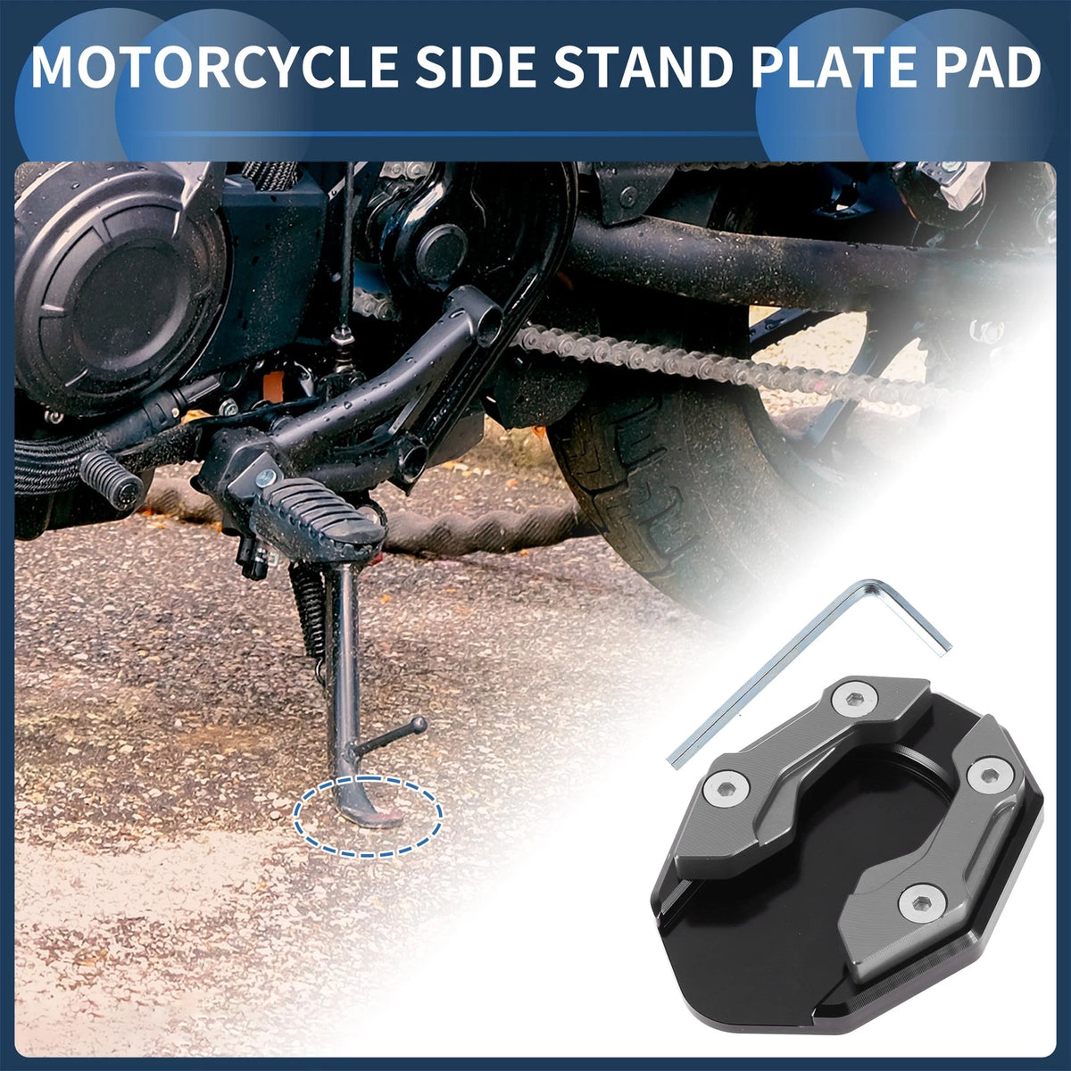 Side Stand Plate Pad with Wrench, Aluminum Alloy Titanium Tone for Motorcycle