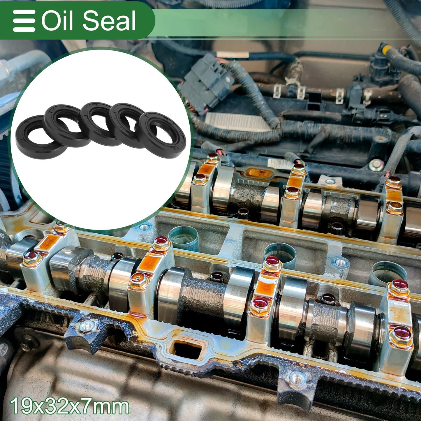 Oil Seal 19x32x7mm Black 5 Pcs for Rotary Shaft Seal NBR Rubber