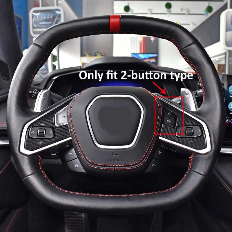 Carbon Fiber Steering Wheel Remote Control Button Cover Trim for Corvette C8