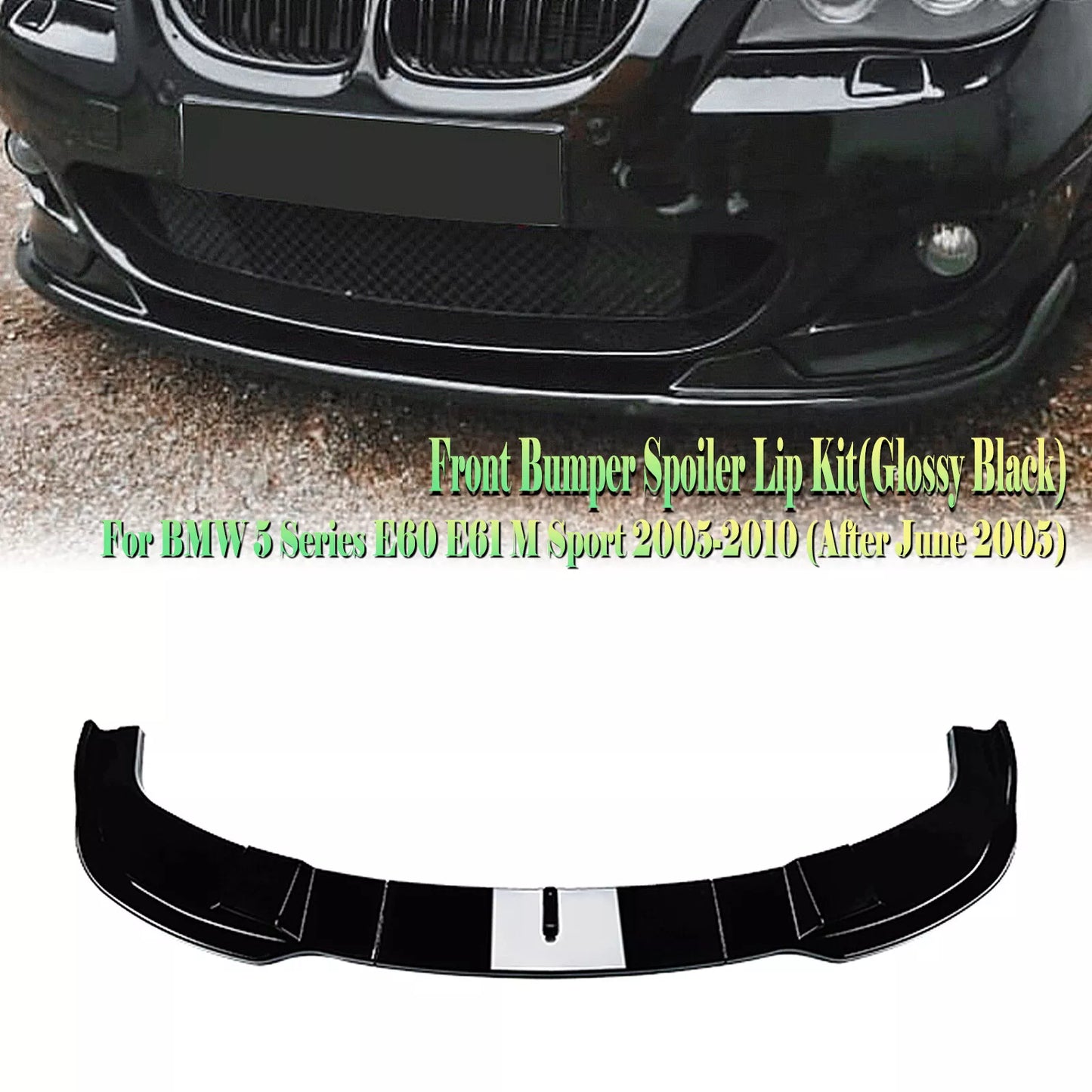 Front Bumper Spoiler Lip for BMW 5 Series E60 E61 M Sport (2004-2010) Black