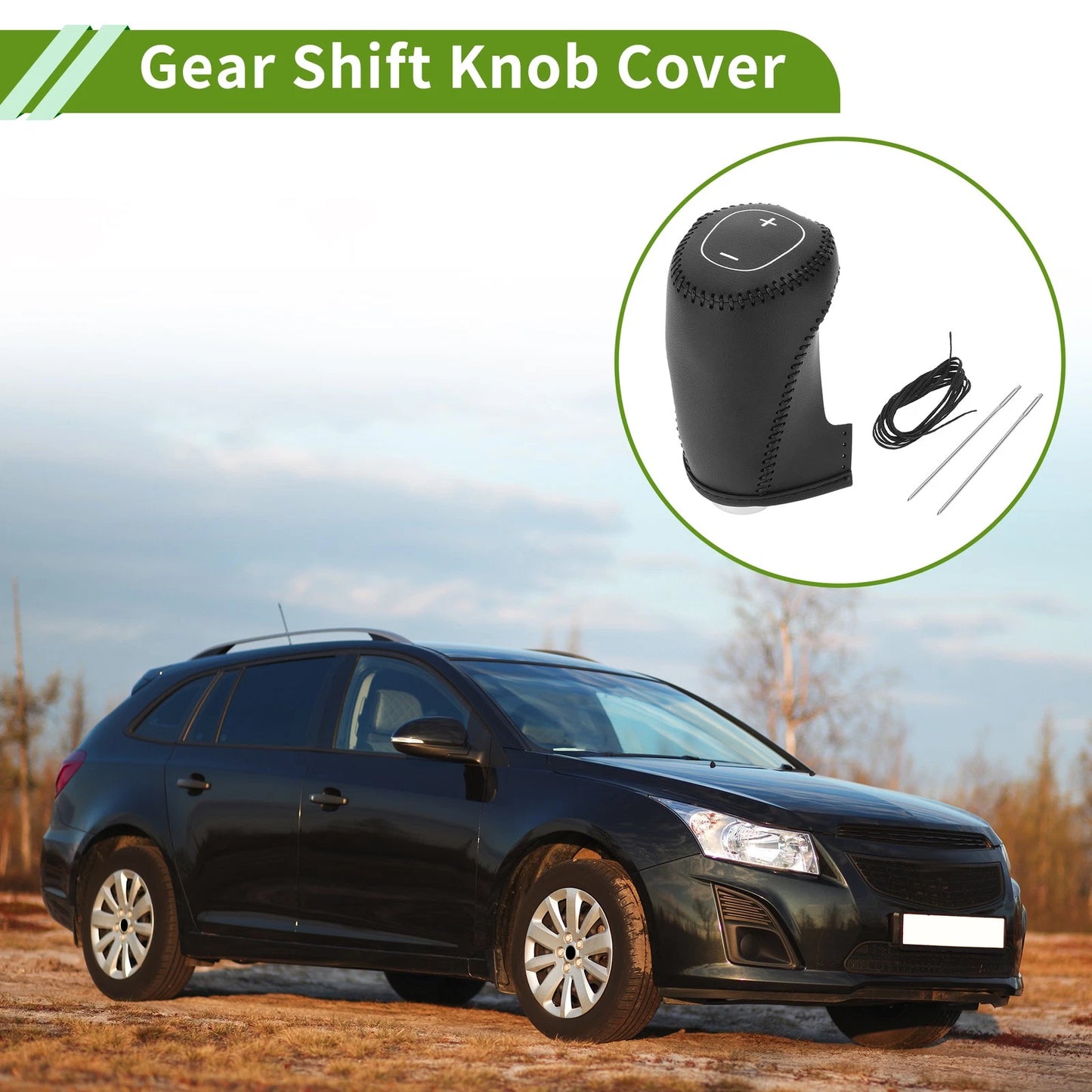 Gear Shift Knob Cover for Chevrolet Malibu (2016-2020) Black Faux Leather
