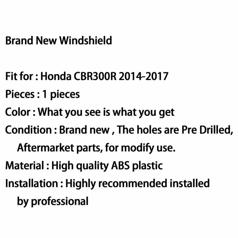 New Moto ABS Plastic Windshield for Honda CBR300R (2014-2017)