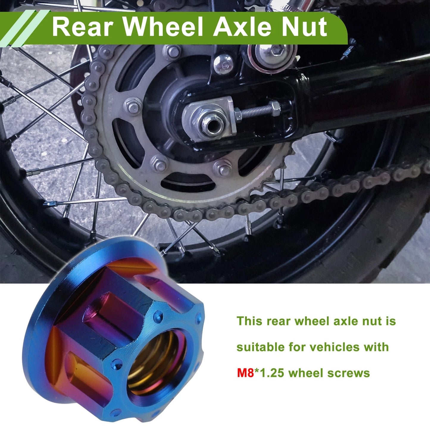 Axle Nut M8x1.25 for Cars/Motorcycles/Bicycles 4 Pcs