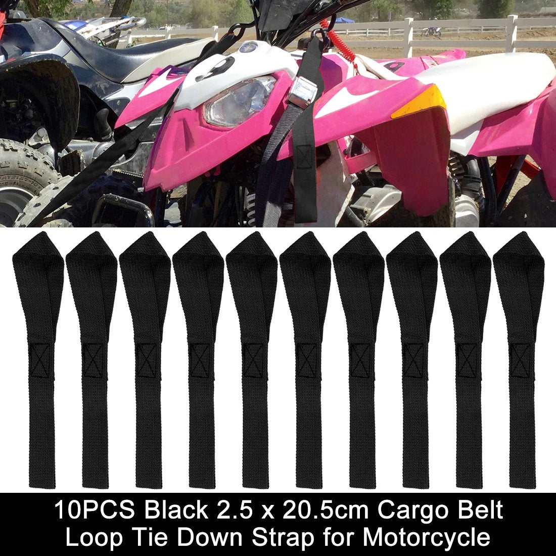 Cargo Belt Loop Tie Down Strap 10PCS Black 2.5 x 20.5cm for Motorcycle