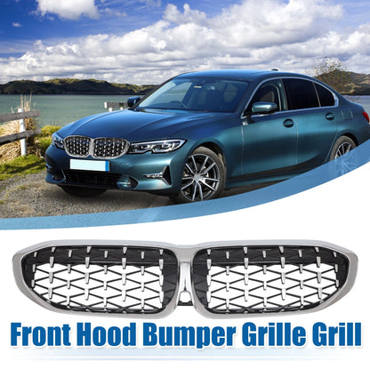 Front Hood Bumper Grille for BMW 330i 330e M340i Diamond Star Silver Tone
